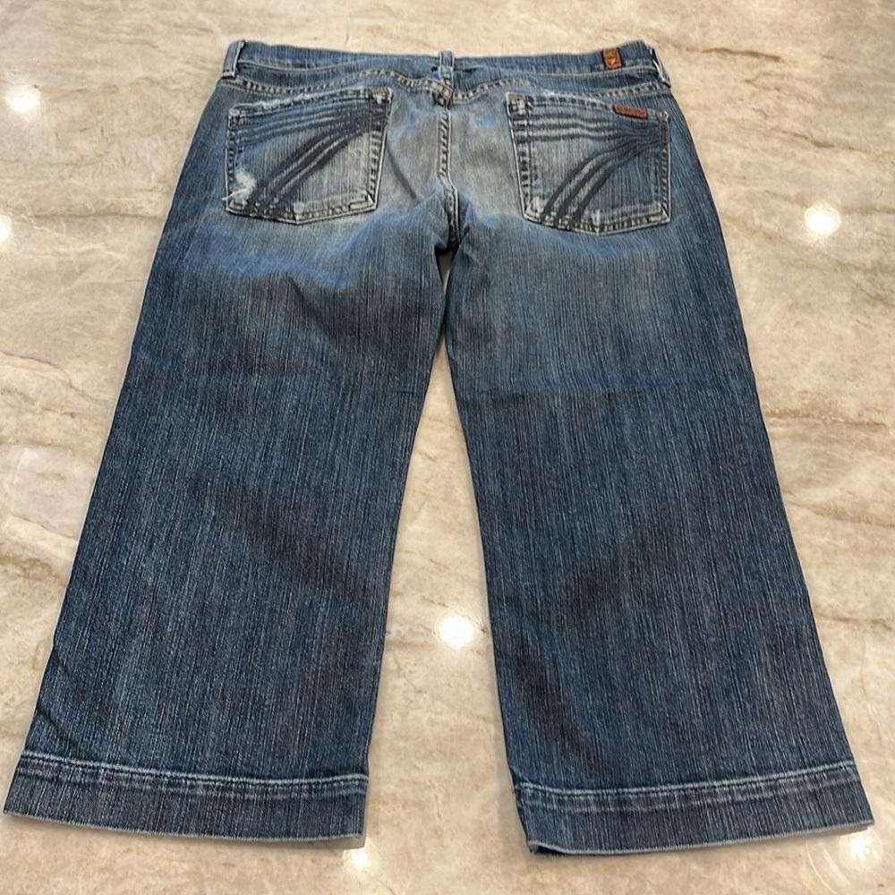 7 For All Mankind “Dojo” Wide Leg Cropped Jeans Medium Wash Size 30 - Picture 2 of 11